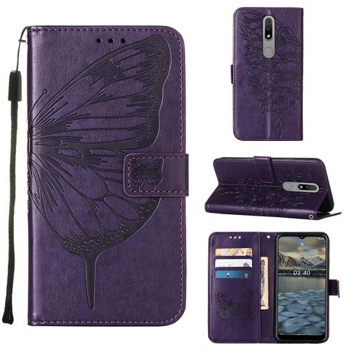 MPFRANCE Housse pour Nokia 2.4 Violet Intense [Papillon V3]