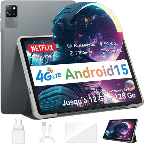 Blackview Tab 60 Pro Tablette Tactile 10.1 Hd+ Ips Android 14,12Go+128Go/Sd 1 To,5100Mah(10W) WiFi 5, Mode PC Dual Sim - Gris