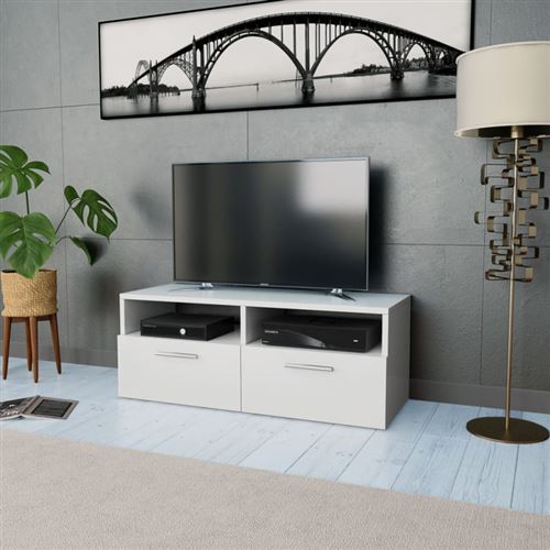 vidaXL Meuble TV Bois d’ingénierie 95x35x36 cm Blanc