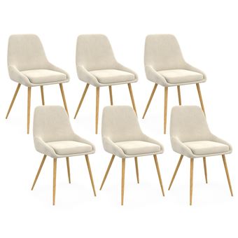Lot de 6 chaises de salle à manger THALYA en velours beige et pieds effet bois avec accoudoirs - 1
