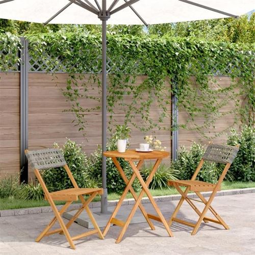 Non Communiqué Gris Vidaxl Ensemble De Bistro 3 Pcs Résine Tressée Et Bois Massif, Ensemble De Bistro De Jardin, Ensemble De Balcon, 3281743