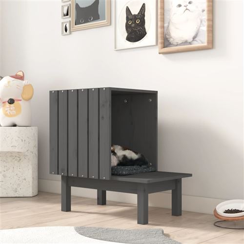 Meilleurs prix pour vidaXL Maison pour chat Gris 60x36x60 cm Bois de pin massif