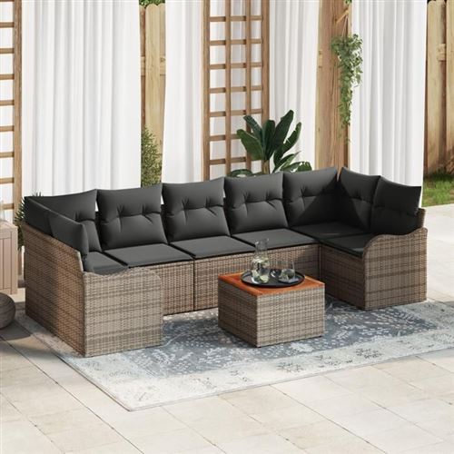 Non Communiqué Gris Ensemble De Canapés De Jardin 8 Pièces Avec Coussins Poly Rattan Acacia, Canapé De Jardin 2 Places Avec Rangement & 3356088
