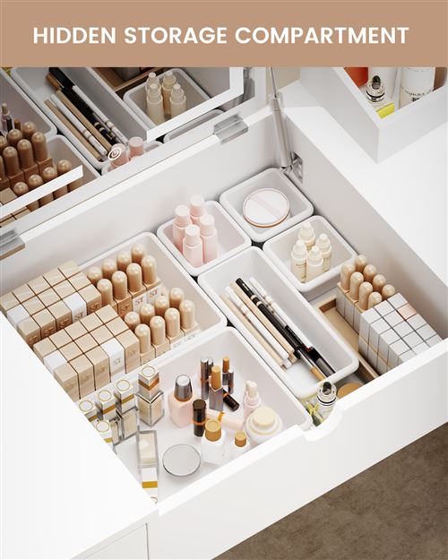 Grande Coiffeuse Avec éclairage Led Réglable, Table De Maquillage Avec Miroir   Tabouret 3 Tiroirs   2 Portes De Rangement Blanc Pour Chambre 110×40×151 Cm