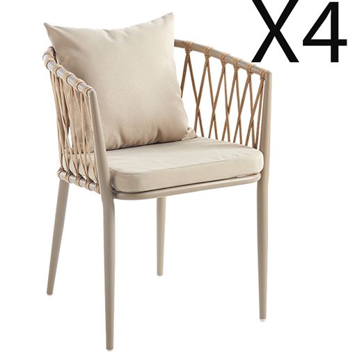 Lot de 4 fauteuils de jardin en imitation rotin coloris sable - Longueur 56 x profondeur 60 x hauteur 76 cm - PEGANE -