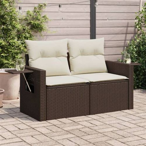 vidaXL Canapé de Jardin avec Coussins 2 Places, Siège avec Dossier, Meuble de Patio Arrière-cour Terrasse Extérieur, Marron 366221