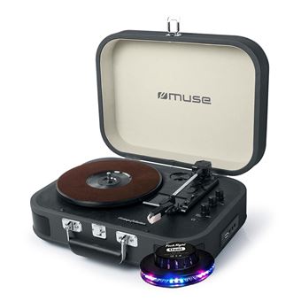 Platine vinyle - Muse MT-201DG - Stéréo Noire 33/45/78 tours avec enceintes intégrées - USB/SD/AUX - Prise casque - Lumière OVNI - 1