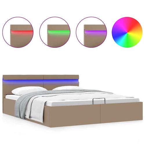 vidaXL Cadre de lit à rangement et LED Cappuccino Similicuir 160x200cm
