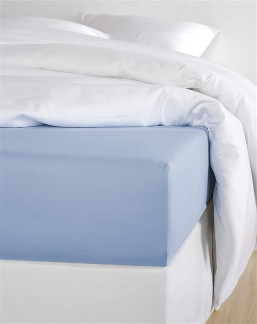 De Witte Lietaer Olivia Drap Housse qualité Satin Coton preigné, Bleu Serenity, 140x200 cm h30 cm