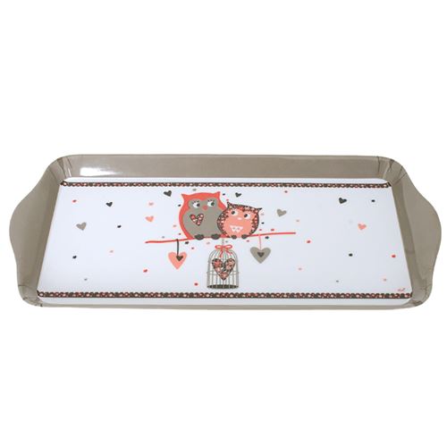 FAYE Plateau Chouettes vide poche en mélamine - Hauteur 2 cm - Largeur 30 cm - Profondeur 15 cm