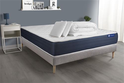 Non Communiqué Gris Pack Prêt À Dormir Matelas Ressorts Ensachés + Mémoire De Forme Actiflex Sleep 140X190 + Sommier Kit +2Oreillers+Couette