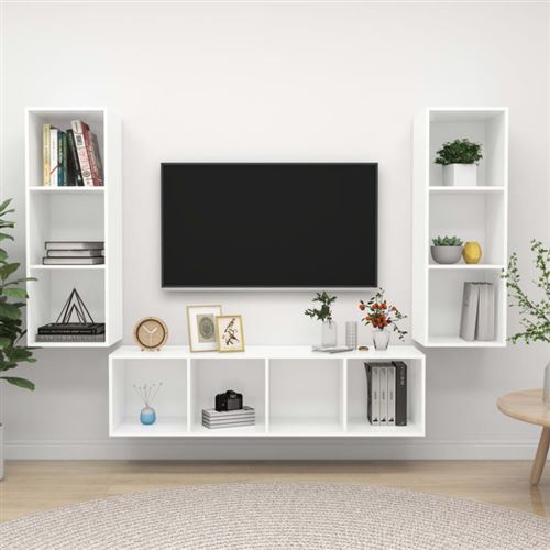 Vidaxl Blanc Ensemble De Meuble Tv 3 Pcs Bois D Ingénierie - Image 2