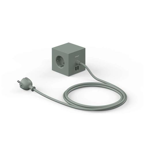 Multiprise électrique avec 3 prises et 2 ports usb vert avolt oak green taille 8x8x8 cm
