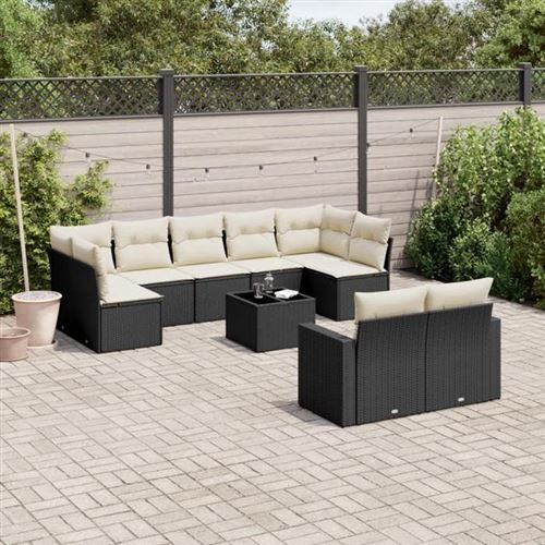 vidaXL Salon de Jardin avec Coussins 10 pcs, Canapés de Terrasse, Ensemble de Meubles de Patio, Mobilier d'Extérieur, Noir 3251763