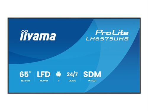 Non Communiqué Finition Matte, Noir (Cadre) Iiyama Prolite Lh6575uhs-B2ag - Classe De Diagonale 65" (64.5" Visualisable) Écran Lcd Rétro-Éclairé Par Led - Signalisation Numérique - Avec Lecteur Multimédia Intégré, Sdm Slot Pc - 4K Uhd (2160P) 3840 X 2160