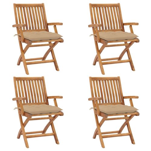 Vidaxl Chaises Pliantes Avec Coussins, 4 Pièces, En Teck Massif - Image 2