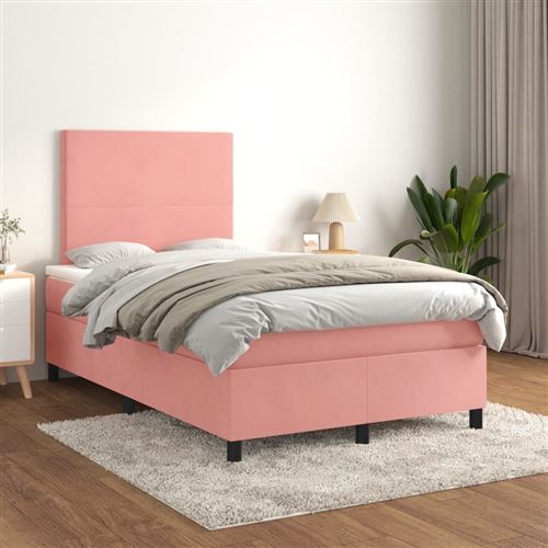 vidaXL Sommier à lattes de lit avec matelas Rose 120x200 cm Velours3142898