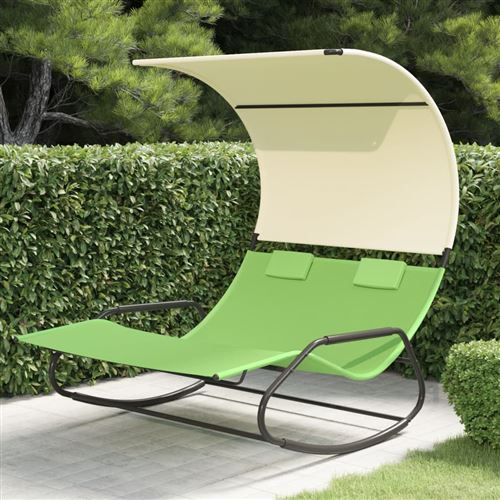 VidaXL Chaise longue double à bascule avec auvent Vert et crème
