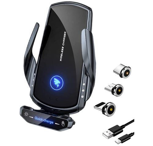 Chargeur de Voiture Sans Fil, Support de Téléphone de Voiture, Charge Rapide Qi 15 W(Noir)-Chronus
