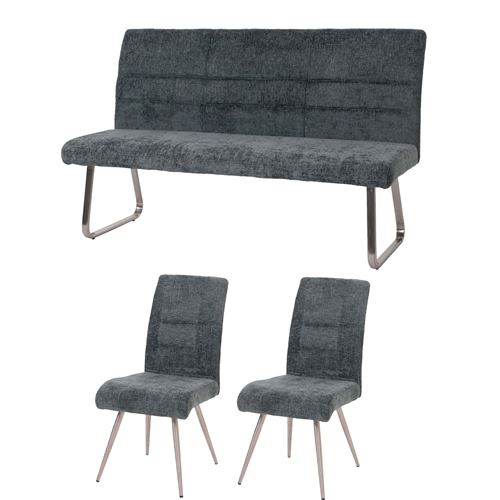 Ensemble de salle à manger Mendler HWC-G55 avec 2 chaises et banc 160 cm en tissu chenille bleu-vert - Image 3