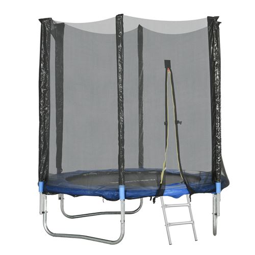 Trampoline d'ext&eacute;rieur &Oslash; 180 cm avec filet de s&eacute;curit&eacute;, poteaux rembourr&eacute;s et &eacute;chelle