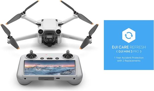 Drone DJI Mini 3 Pro (DJI RC) & DJI Care Refresh (Plan d'un an) Pliable Vidéo 4K/60 ips Blanc