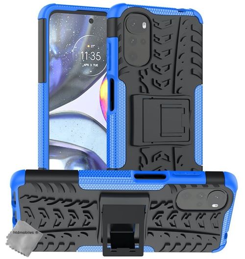 Housse etui coque rigide anti choc pour Motorola Moto G22 / E32 / E32s + film ecran - BLEU - htdmobiles