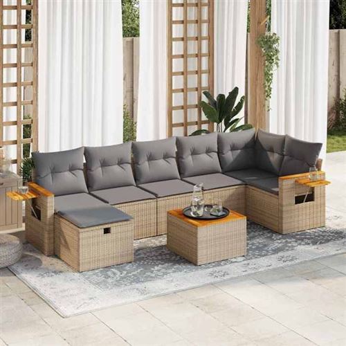 Vidaxl Beige Salon De Jardin 8 Pièces Avec Coussins - Image 2