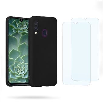 Coque pour Galaxy A40 antichoc noir + 2 vitres - Evetane® - 1