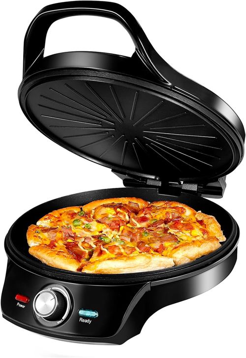 VENDOS85 Four &agrave; pizza noir portable 1000W avec pierre r&eacute;fractaire