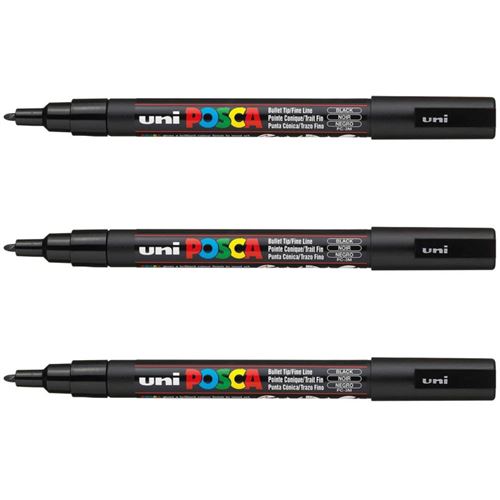 Non Communiqué Noir Lot De 3 Marqueurs Posca Pc-3M | Pointe Fine Conique