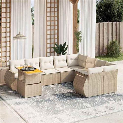 Non Communiqué Beige Vidaxl Salon De Jardin Avec Coussins 10 Pcs, Canapés De Terrasse, Ensemble De Meubles De Patio, Mobilier D'extérieur, 3272360