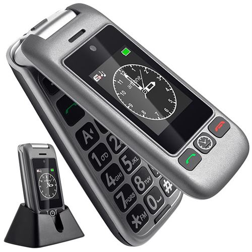 ARTFONE T&eacute;l&eacute;phone portable &agrave; clapet senior  G6 4G Gris Double &eacute;cran 2,4 pouces et 1,8 pouces Bouton SOS Batterie 1300mAh Lampe torche D&eacute;bloqu&eacute; 