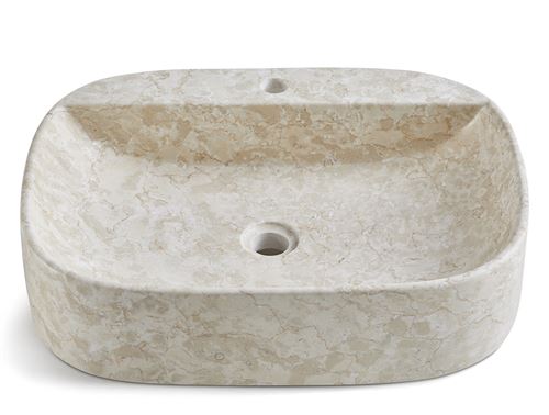 Vasque à poser / lavabo ovale en marbre coloris beige - Longueur 52 x Hauteur 13 x Profondeur 42 cm - PEGANE -