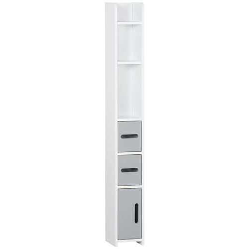 Kleankin Meubelkast hoog toilet badkamerkolom met planken en kasten-15x17x120 cm-Grijs