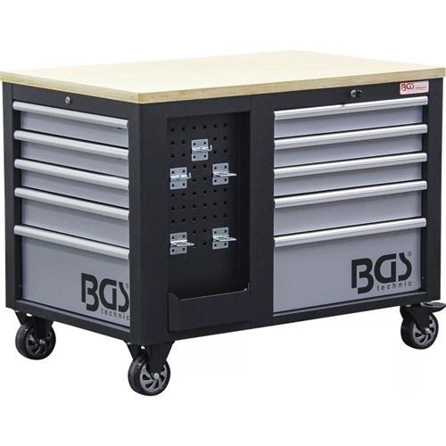 Servante d'atelier pro vide bgs - 10 tiroirs, armoire et plateau bois - Bgs Technic