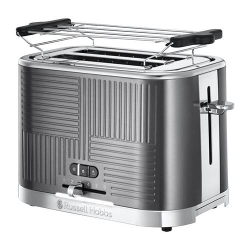 Russell Hobbs Geo Steel 25250-56 - Grille-pain - 2 tranche - 2 Emplacements - gris métallurgique avec des accents polis