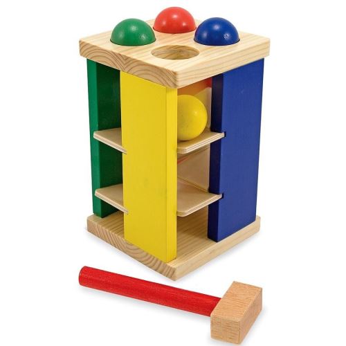 Jouet en bois éducatif Tour avec marteau et 4 boules 2 ans +
