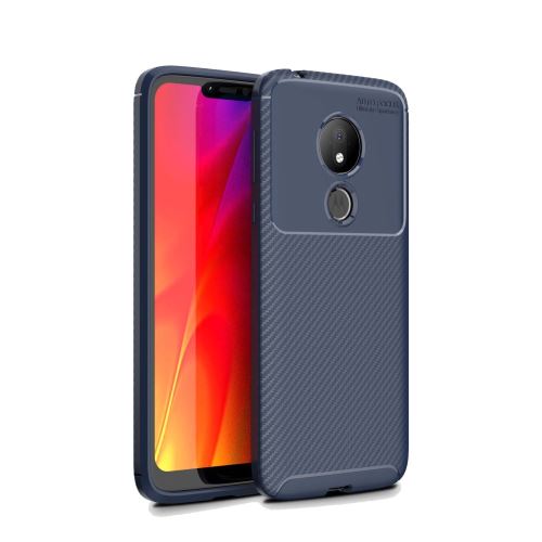 Coque en TPU antichoc en fibre de carbone bleu pour votre Motorola Moto G7 Power (EU Version)