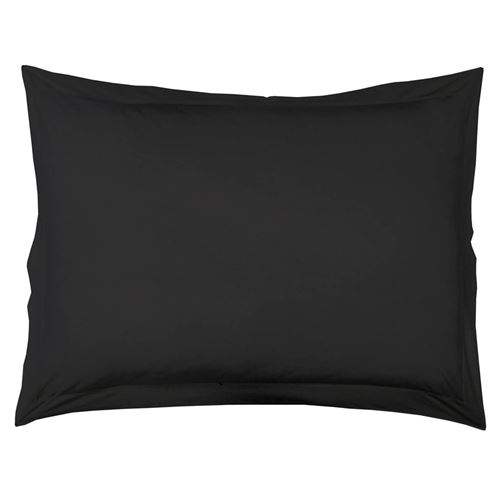 Taie d'oreiller volant plat 50 x 70 cm uni 57 fils lina + point bourdon Charbon