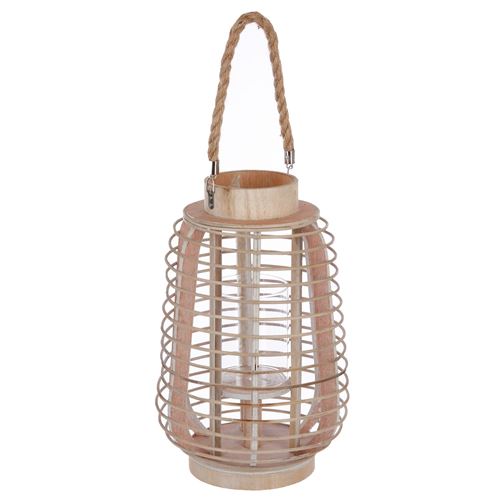 Lanterne en rotin ethnique Azia - H. 33 cm - Beige