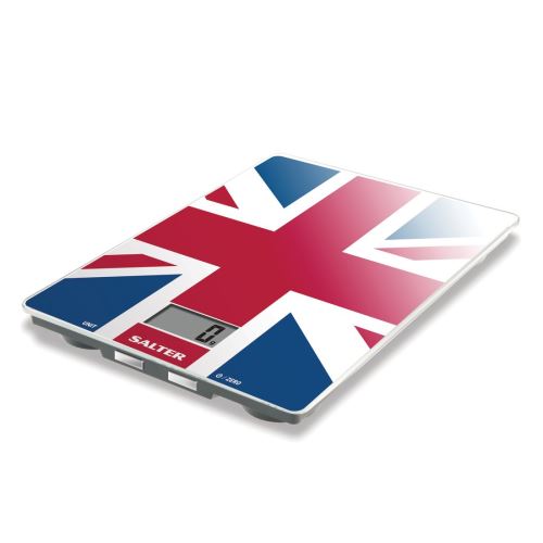 Salter Balance de cuisine Union Jack – Digital électronique de pesée, cuisson cuisson Nourriture Échelle pour la maison et cuisine, Best of British Design en verre, métrique impérial unités, 15 ans de garantie