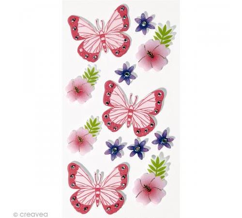 Sticker 3D - Papillons et fleurs x 12