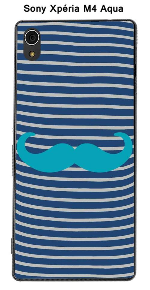 Coque Marinière Moustache - 5 Scuba Blue pour Sony Xpéria M4 Aqua