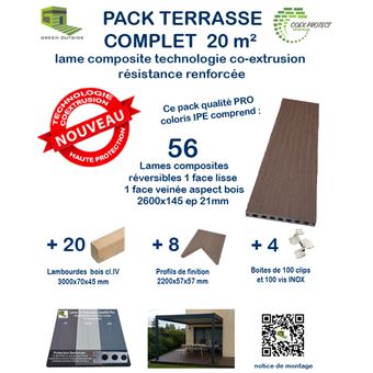 Pack complet 20 m² lame de terrasse Coex Protect® coloris IPE - Green Outside - P20LTCE2600IPE - 1