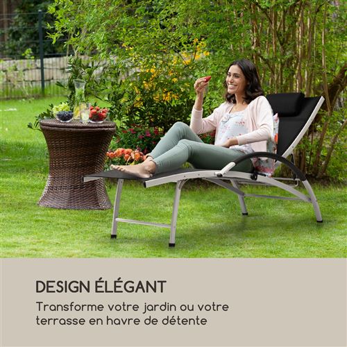 40 Sur Blumfeldt Sun Valley Chaise Longue De Jardin Transat Pliant Avec Dossier Reglable 50 87 Cm Aluminium Noir Mobilier De Jardin Achat Prix Fnac