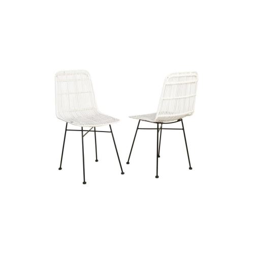 Elia Lot De 2 Chaises En Rotin Blanc - Pieds En Metal - Ethnique - L 44 X P 40 Cm