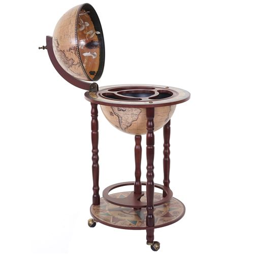 Bar de salon MENDLER HWC-D83 Ø 33cm roulant bois d'eucalyptus marron