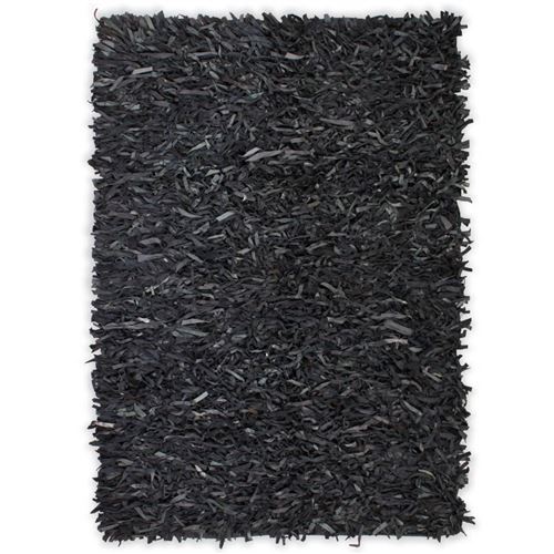 vidaXL Tapijt shaggy hoogpolig 80x160 cm echt leer grijs