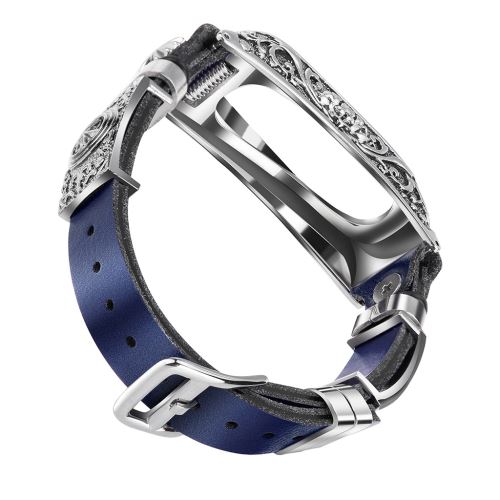 Bracelet de montre Compatible avec Xiaomi Mi Band 3/4, Cuir - Bleu